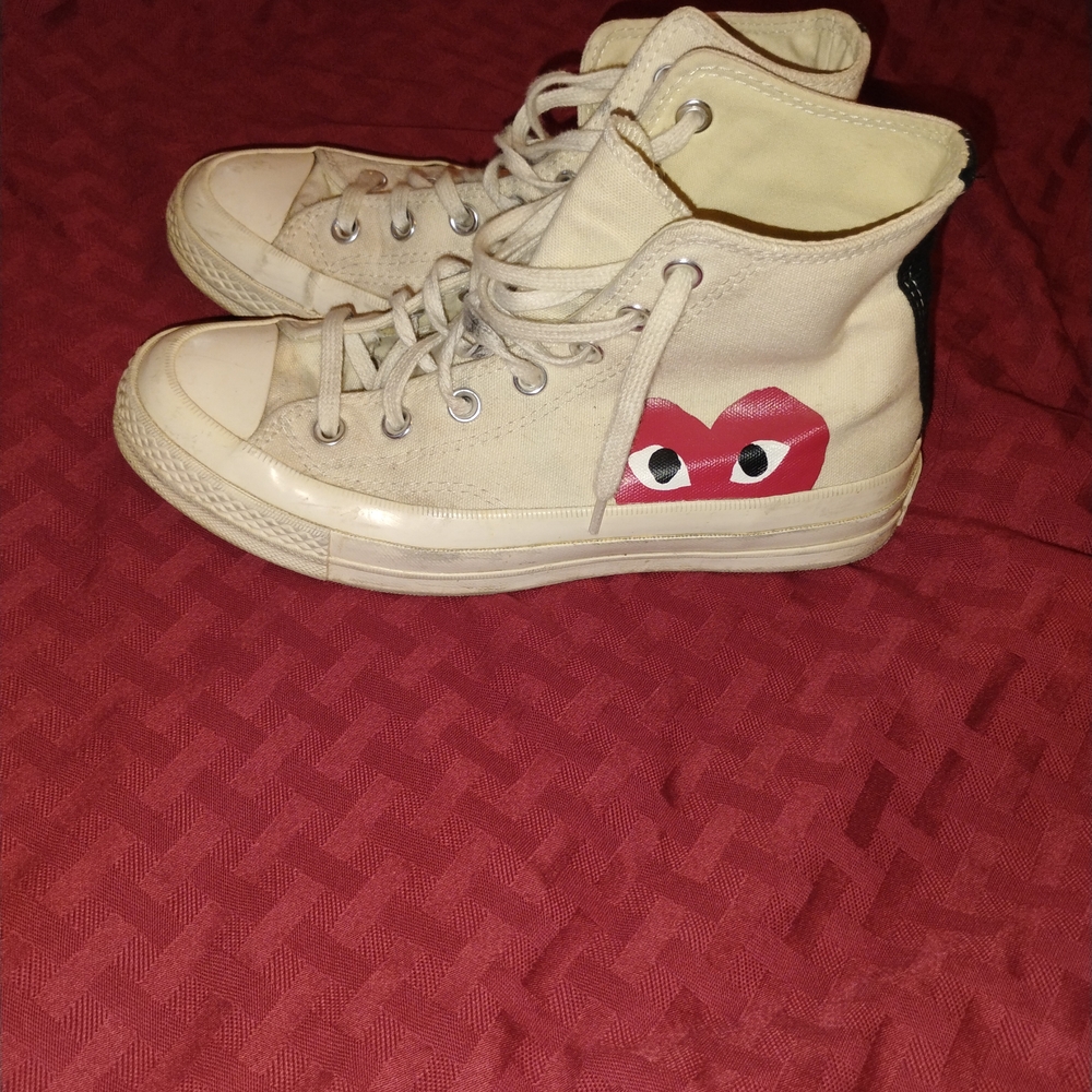 Converse Cream High-Top Sneakers with Red Heart